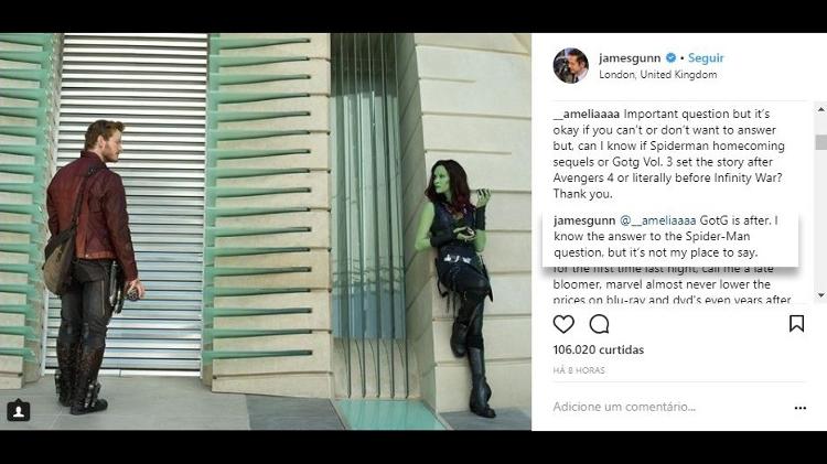 Instagram do diretor James Gunn - Reprodução - Reprodução