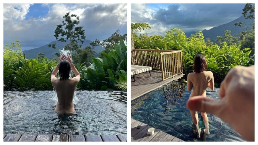 Alexandra Daddario posou pelada em fotos na piscina  - Reprodução