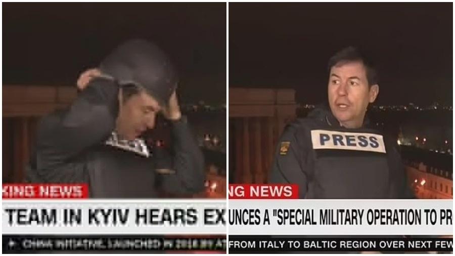 Repórter da CNN, Matthew Chance se assustou com as explosões do início do conflito armado entre Rússia e Ucrânia - Reprodução: Twitter