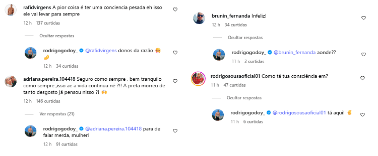 Rodrigo Godoy, ex de Preta Gil, rebateu comentários no Instagram