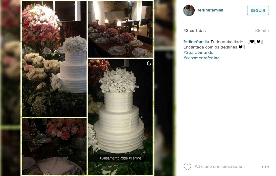 14.out.2015 - Fernando Medeiros e Aline Gotschalg vão receber um grupo pequeno de convidados para o jantar de cerimônia. O bolo branco de três andares e uma mesa de doces foram pedidos do casal para a organizadora do evento - Reprodução/Instagram ferlinefamilia