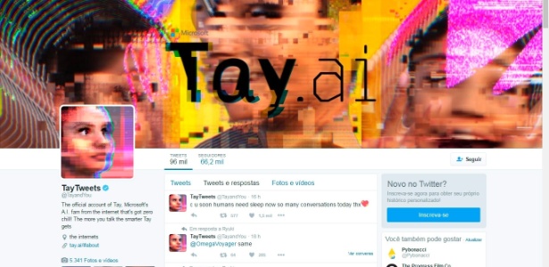Com um aspecto um tanto perturbador, o robô Tay respondia mensagens de outros usuários do Twitter, mas acabou sendo desligado após publicar mensagens controversas - Reprodução