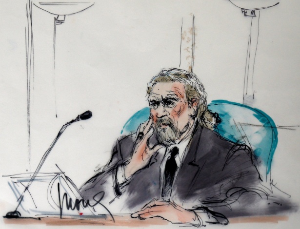 Concepção artística do vocalista do Led Zeppelin, Robert Plant, no tribunal  - Handout/Reuters
