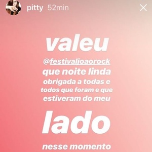 Pitty deixa mensagem agradecendo pelo João Rock - Instagram Pitty - Instagram Pitty