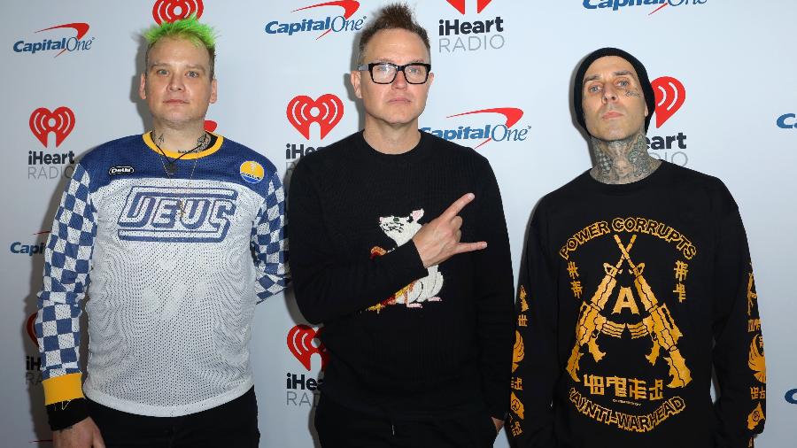 18.01.2020 - Matt Skiba, Mark Hoppus e Travis Barker, membros do Blink-182 - JC Olivera/Getty Images