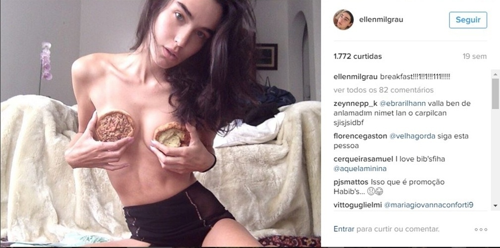 Descontraída, Ellen já posou "usando" apenas esfihas em seu Instagram - Reprodução/Instagram/ellenmilgrau