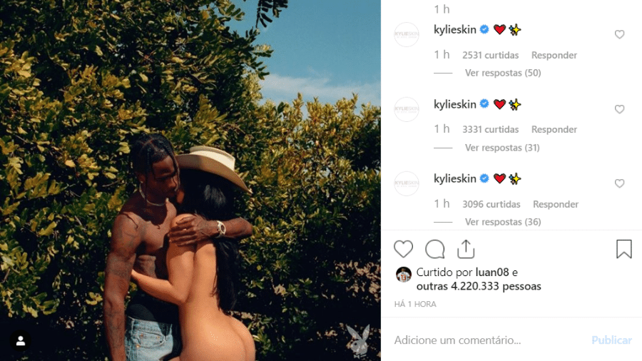 Kylie Jenner posa nua ao lado do namorado, o rapper Travis Scott - Reprodução/Instagram
