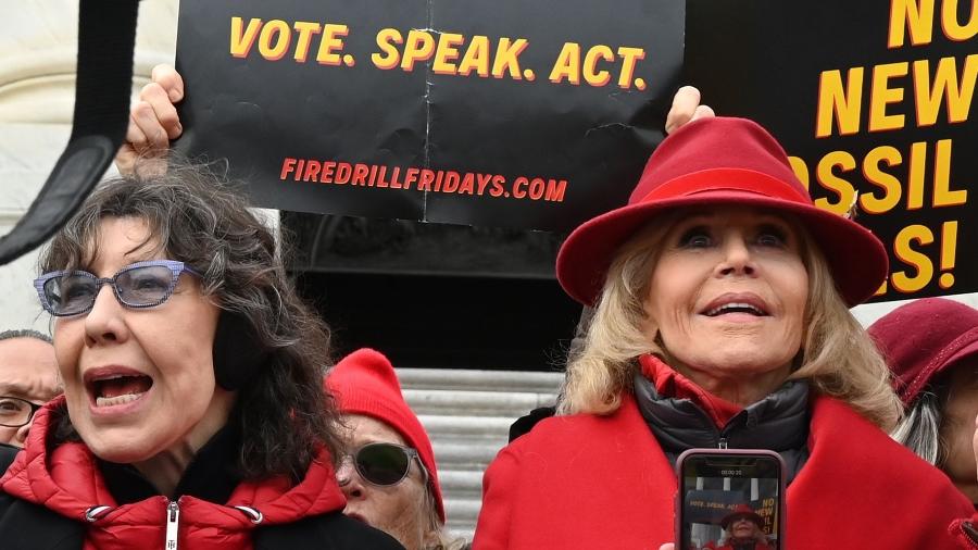 Lily Tomlin e Jane Fonda protestam em Washington, nos Estados Unidos - Eva HAMBACH / AFP