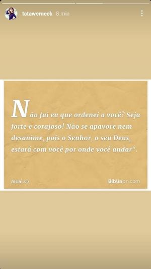 Tatá Werneck postou o trecho da Bíblia no Instagram - Reprodução/Instagram - Reprodução/Instagram