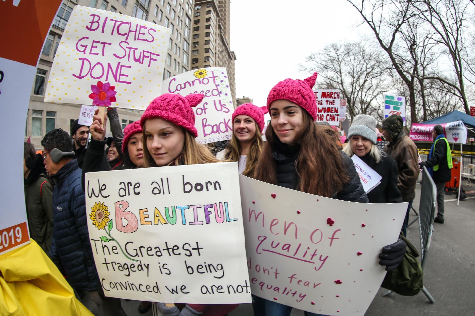 Marcha das Mulheres no Columbus Circle, em Nova York - William Volcov/Brazil Photo Press/Folhapress