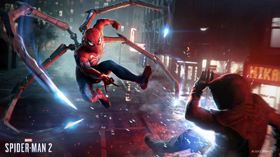 Homem Aranha em ação no game Marvel's Spider-Man 2