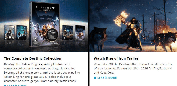 Data de lançamento da expansão "Rise of Iron" apareceu no site oficial de "Destiny", mas foi removida pouco tempo depois - Reprodução