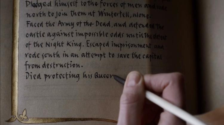 Detalhes do texto que Brienne escreveu sobre Jaime no último episódio de "Game of Thrones" - Reprodução - Reprodução