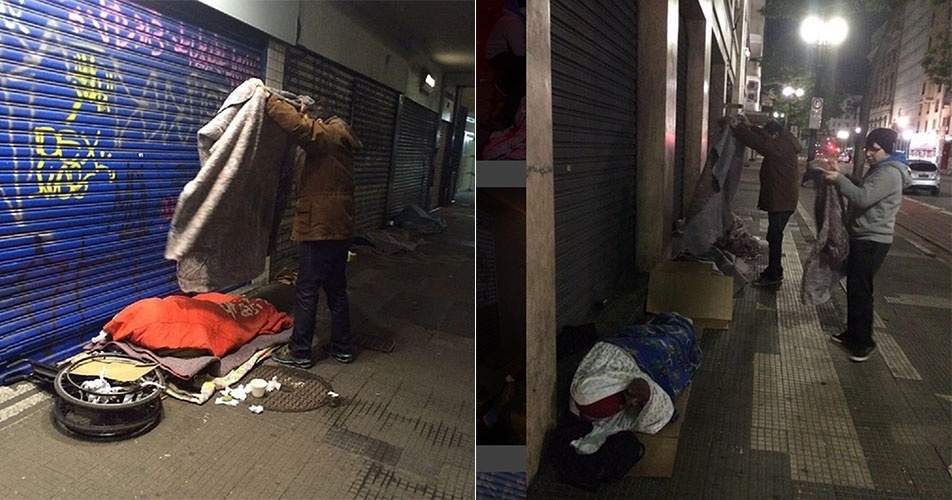 15.jun.2016 - Geraldo Luís publicou fotos em seu perfil no Instagram distribuindo cobertores a moradores de rua no Centro da capital paulista - Reprodução/Instagram/geraldobalanca