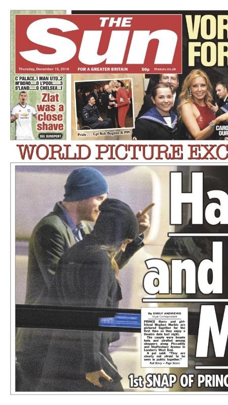 Tabloide The Sun publica foto do príncipe Harry com a nova namorada, Meghan Markle, na capa - Reprodução/Twitter/thesun