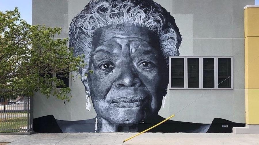 Imagem de Maya Angelou no muro de uma escola de ensino médio de Los Angeles - Reprodução/Instagram