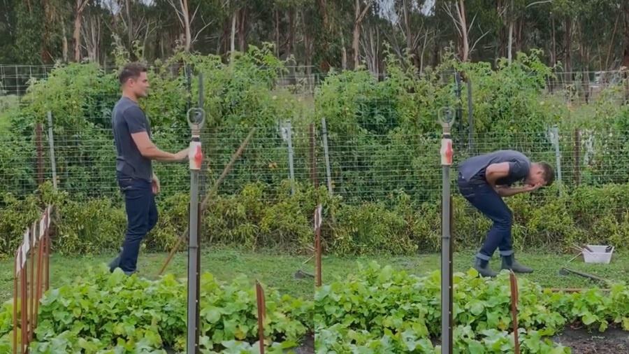 Zac Efron publicou vídeo do momento em que foi atingido por um ancinho - Reprodução/Instagram