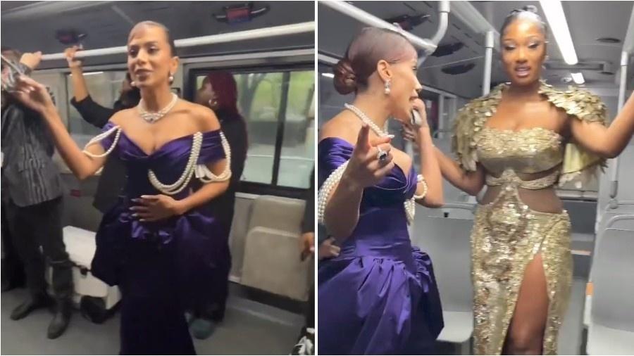 Anitta e Megan Thee Stallion em ônibus a caminho do Met Gala 2022 - Twitter