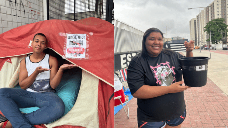 Cleber Coelho, 18, está na barraca 1 do acampamento, enquanto Larissa Menezes, 27, está na quinta 