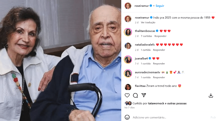 Rosamaria Murtinho compartilhou um clique ao lado de Mauro Mendonça para celebrar o ano novo