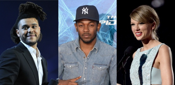 Kendrick Lamar (centro) lidera as indicações ao Grammy 2016, seguido de The Weeknd e Taylor Swift - Getty Images