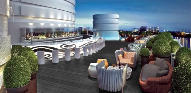 Nesta projeção, se vê o bar ao ar livre do Watergate Hotel - Divulgação/The Watergate Hotel - Divulgação/The Watergate Hotel