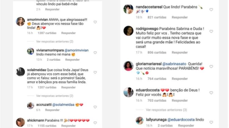 Vivian Amorim, Sol Almeida, Ana Hickmann, Nanda Costa, Rodrigo Vesgo,Glória Maria e Eduardo Costa parabenizam Sabrina Sato e Duda Nagle - Reprodução/Instagram - Reprodução/Instagram