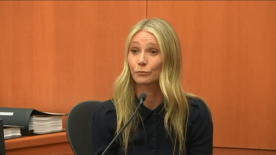 Gwyneth Paltrow no tribunal de Park City, em Utah, em julgamento de acidente de esqui - Reprodução/YouTube/SkyNews