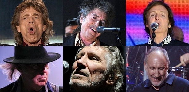 Rolling Stones, Bob Dylan, Paul McCartney, Neil Young, Roger Waters e The Who - Fotomontagem/UOL