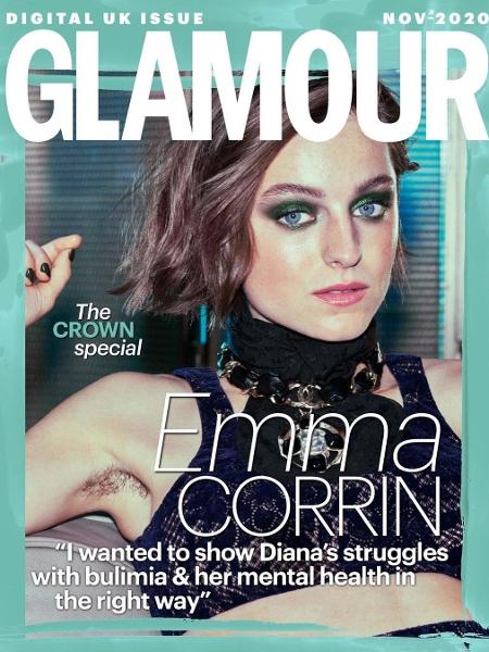 Emma Corrin deixou pelos nas áxilas à mostra em capa da Glamour - Reprodução/Instagram