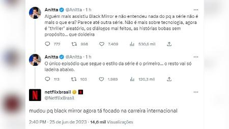 Anitta critica série da Netflix e perfil do serviço de streaming