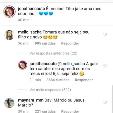 Jonathan Couto rebate seguidora no Instagram - Reprodução/Instagram - Reprodução/Instagram
