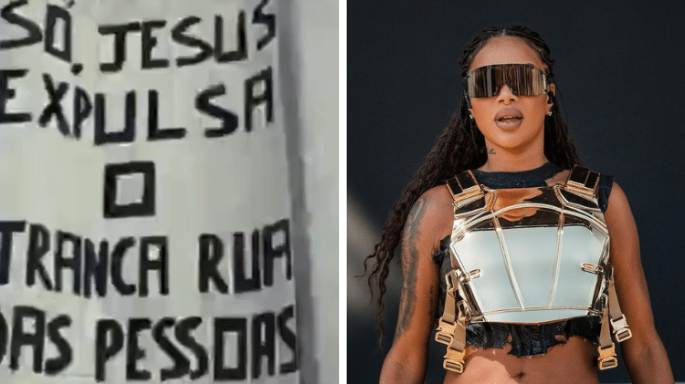 Projeção no show de Ludmilla no Coachella mostrava foto de cartaz que diz 'só Jesus expulsa o Tranca Rua das pessoas'