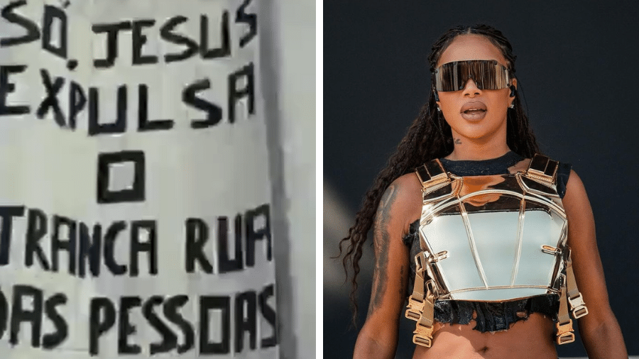 Projeção no show de Ludmilla no Coachella mostrava foto de cartaz que diz 'só Jesus expulsa o Tranca-Rua das pessoas'