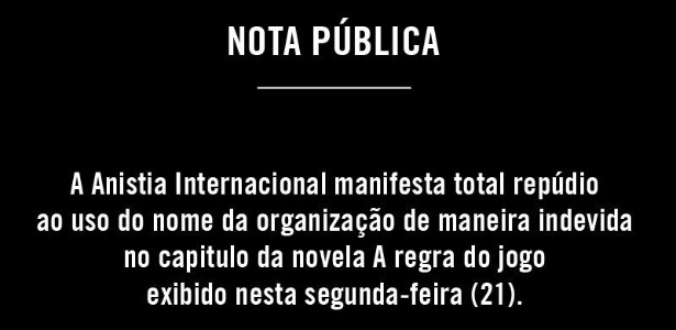 Anistia Internacional Brasil repudia cena da novela "A Regra do Jogo" - Reprodução/Facebook/Anistia Internacional Brasil - Reprodução/Facebook/Anistia Internacional Brasil