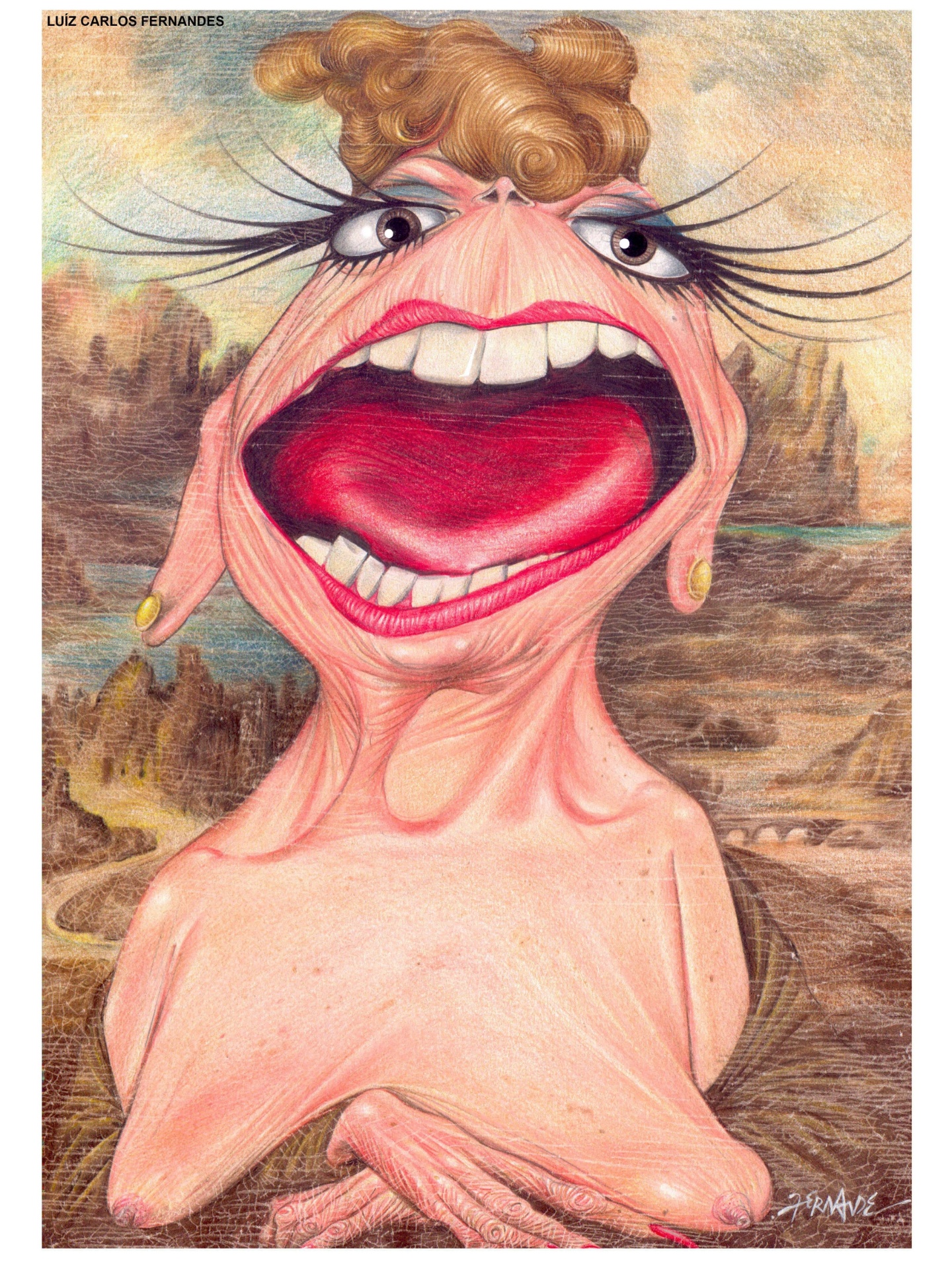 O brasileiro Fernandes homenageou Dercy Gonçalves na sua releitura da Mona Lisa - Divulgação