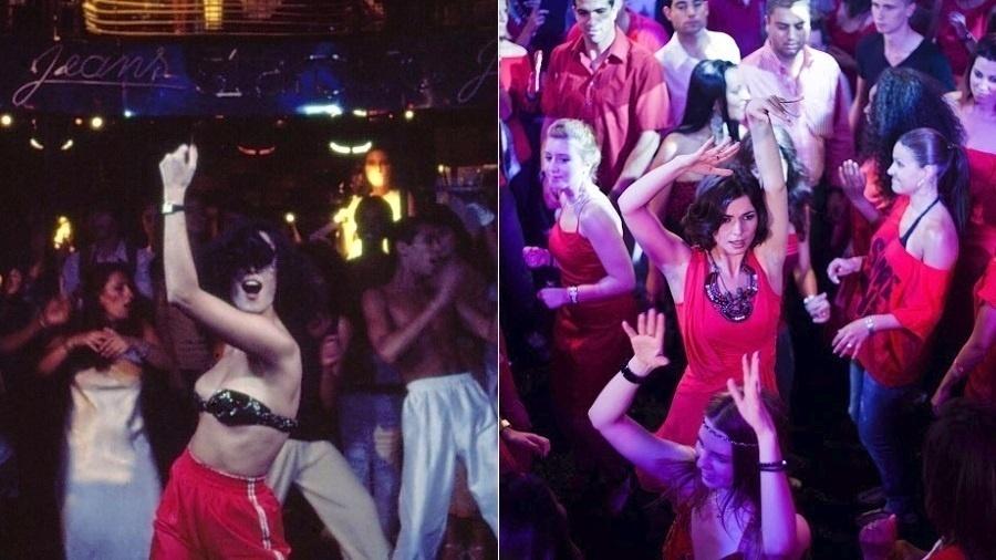 "Dancin? Days" ganhou sotaque lusitano em 2012, em um remake da Globo com a rede portuguesa SIC. Sem discotecas e calças boca de sino, a nova versão seguiu o figurino e a trilha sonora do século 21. A novela teve boa audiência e contou com a participação do ator global (e português) Ricardo Pereira como o pai da filha de Júlia, papel interpretado por Sonia Braga na Globo e por Joana Santos na SIC - Montagem/UOL