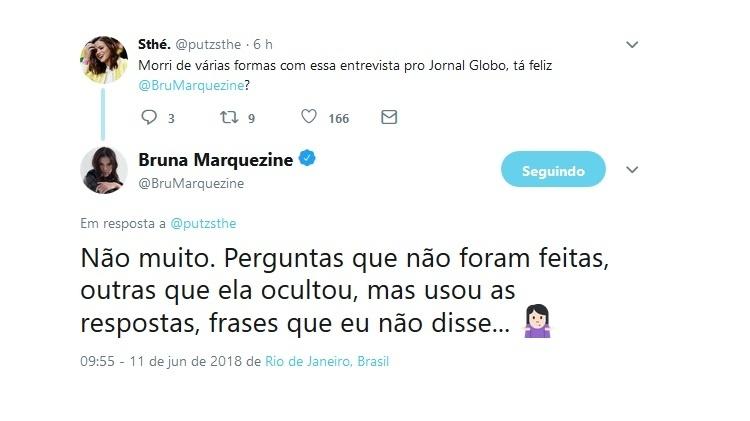 Bruna Marquezine diz que não gostou de entrevista concedida ao jornal "O Globo" - Reprodução/Twitter/BruMarquezine - Reprodução/Twitter/BruMarquezine