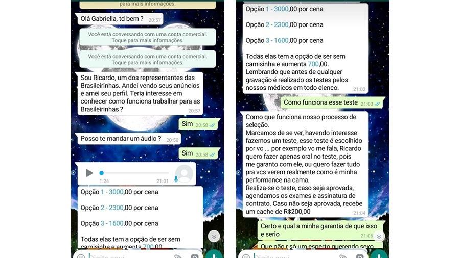 Mensagens trocadas entre o golpista e uma das candidatas a virar atriz pornô, em São Paulo - Reprodução