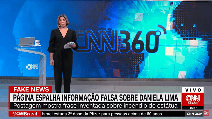 Uma notícia falsa divulgada no Twitter dizia que a jornalista apoiou queima de estátua em SP - Reprodução/CNN Brasil