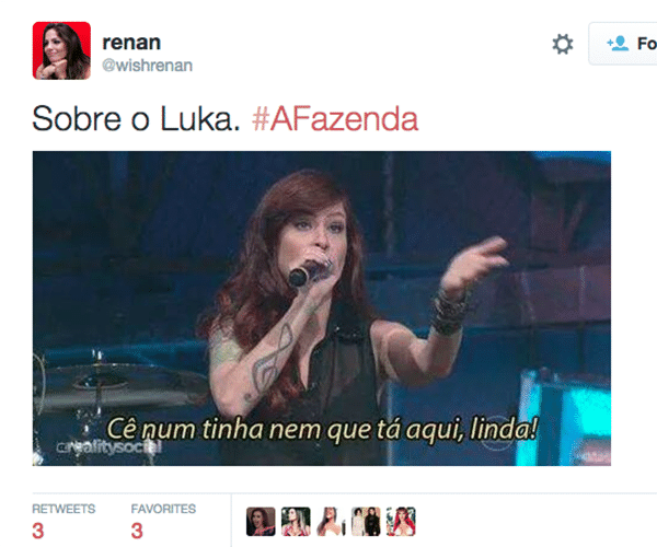 29.set.2015 - Luka Ribeiro entrou de última hora em "A Fazenda 8"após Rafael Ilha não ser liberado pela justiça - Reprodução/Twitter/wishrenan