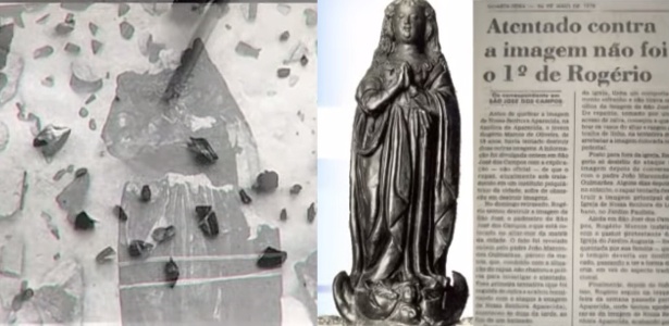 Imagem de nossa senhora aparecida sofreu atentado em 1978 - Montagem/Reprodução Youtube - Montagem/Reprodução Youtube