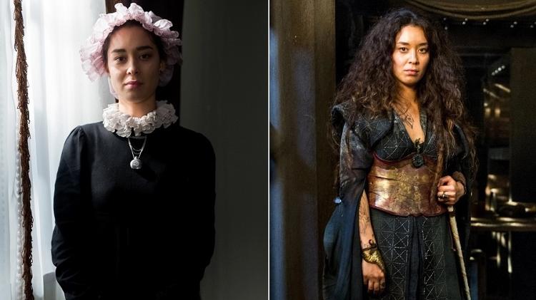 Miss Liu (Luana Tanaka) como babá e como pirata em "Novo Mundo" - Divulgação/TV Globo - Divulgação/TV Globo