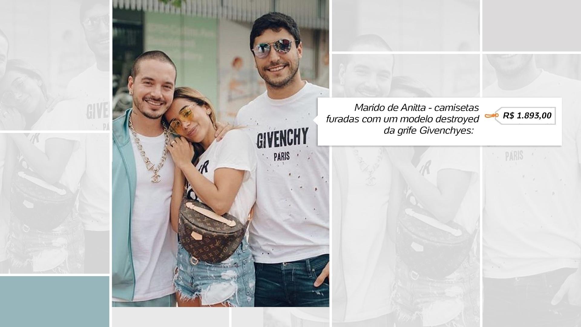Anitta e o marido Thiago adoram as camisetas furadas como o modelo destroyed da grife Givenchy na faixa de R$ 1517 e R$ 1893 - Reprodução/Instagram/Arte UOL