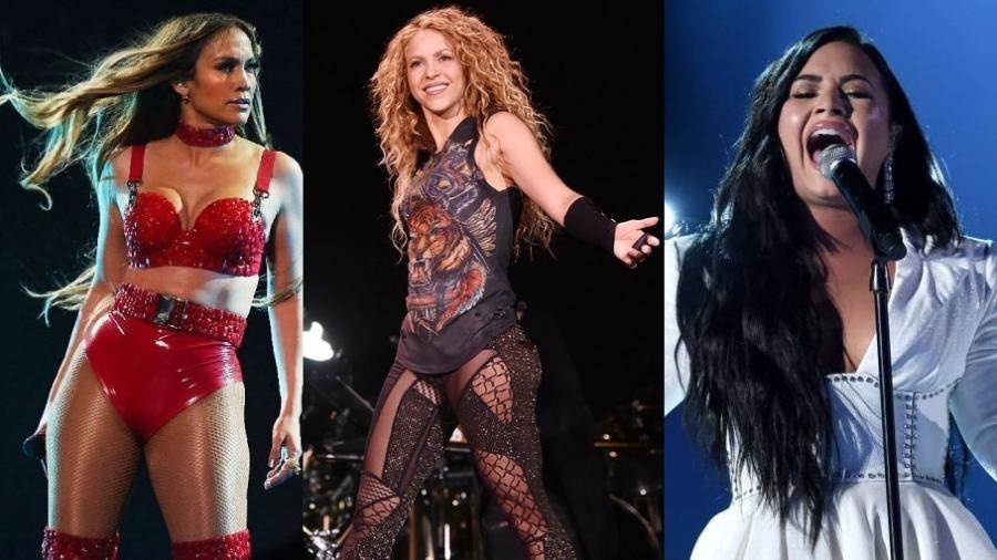 Jennifer Lopez, Shakira e Demi Lovato, estrelas do Super Bowl 2020 - Getty Images/Montagem