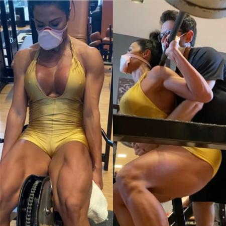 Gracyanne Barbosa treina pesado com look decotado - Reprodução / Instagram