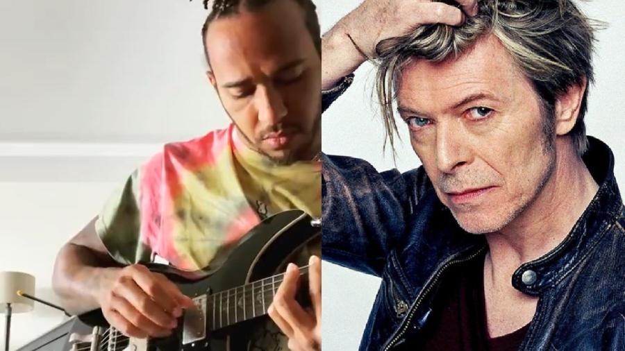 Lewis Hamilton mostrou a guitarra de David Bowie no Twitter - Reprodução/Twitter e Instagram