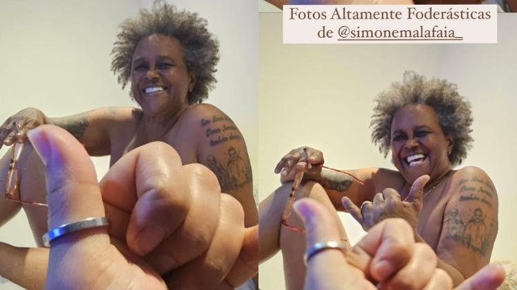 Sandra Sá posa nua para esposa na cama