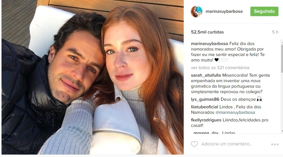 12.jun.2016 - Marina Ruy Barbosa se declara para Xandinho Negrão no Dia dos Namorados - Reprodução/Instagram/marinaruybarbosa