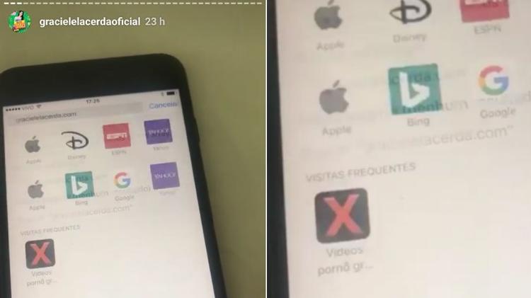   Graciele Lacerda mostra sem querer site pornô no histórico de seu celular - Reprodução/Instagram - Reprodução/Instagram